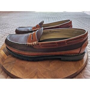 LL Bean Men's Allagash Bison Handsewn Penny Loafers Brown Leather Size 10 1/2D